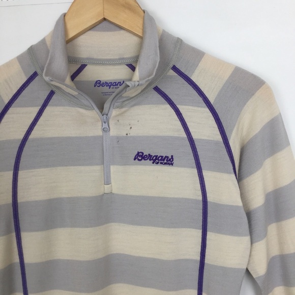 Wool Base Layer Quarter Zip Top Gray White Stripe Women’s S Bergans of Norway - Picture 4 of 12